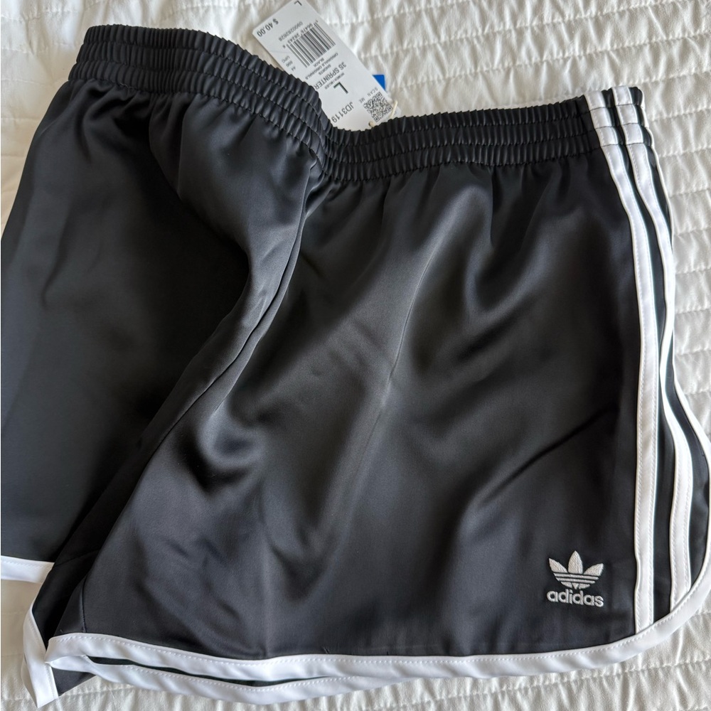 Adidas Black Shorts with White Stripes